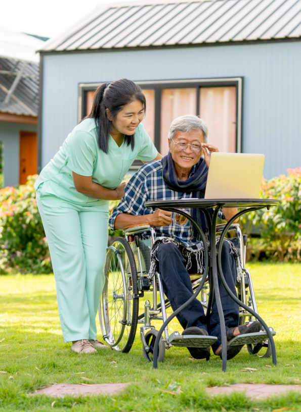 caregiver and elderly outside